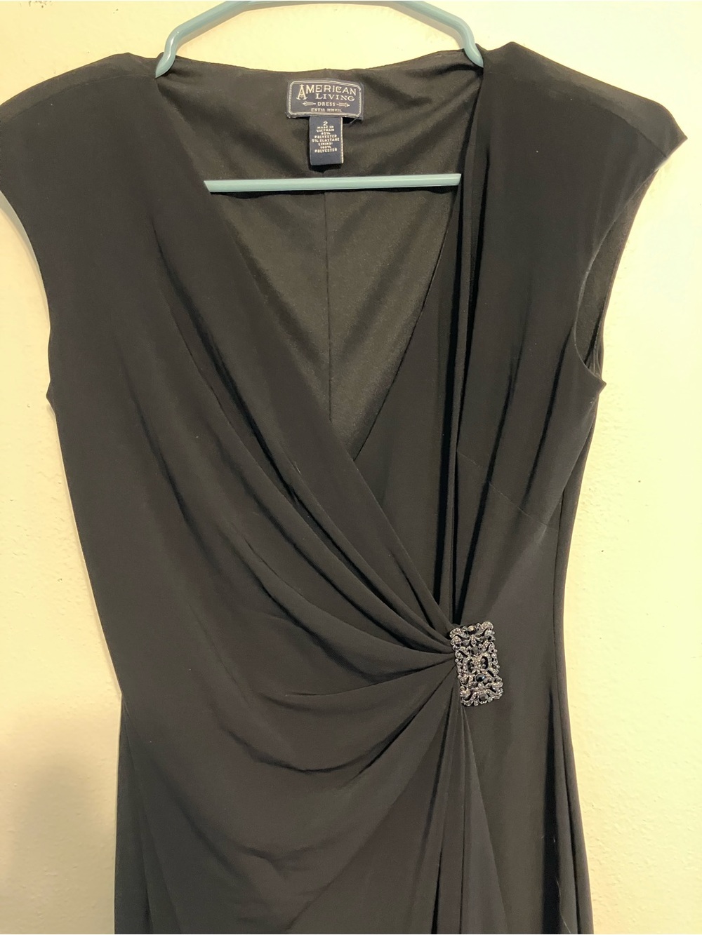 American Living Black Draped Midi Dress with Beaded Accent